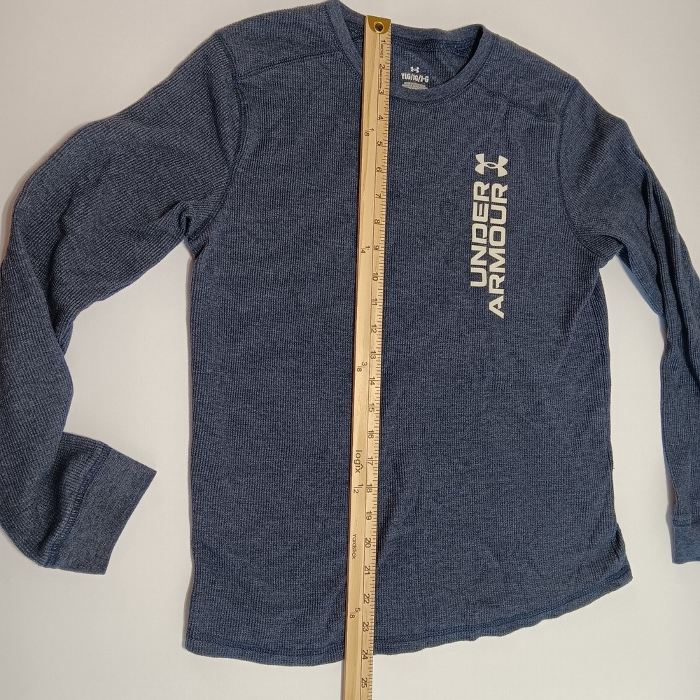 Under Armour Boys LG Gray Thermal Long Sleeve Shirt Youth Large Athletic Fit E8 - Picture 7 of 11